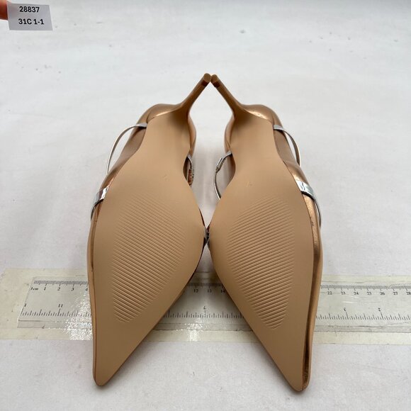 FSJ Champagne Pointy Toe Mules Sandals High Heels Double Straps Slide Sandals - Picture 7 of 8